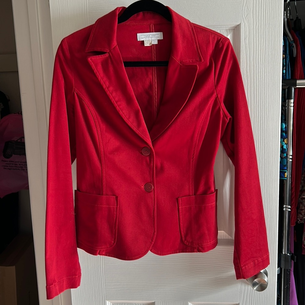 NWOT Red Cotton-Stretch Blazer
